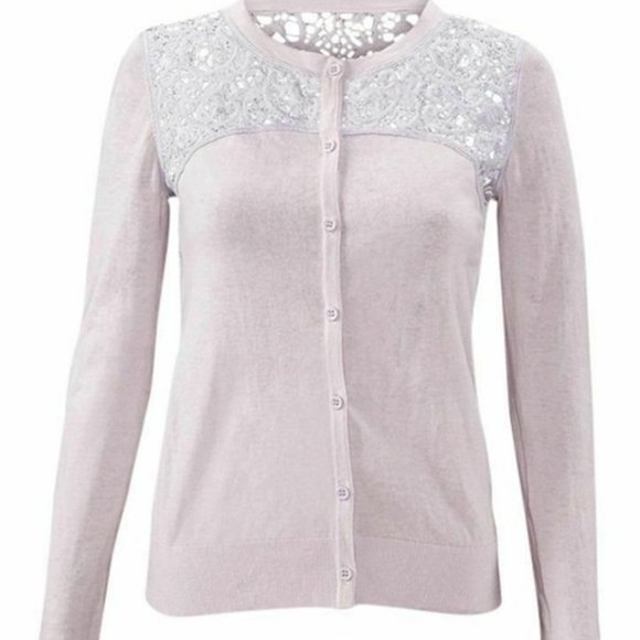 CAbi Lilac Lace Yoke Cardigan - Picture 2 of 4